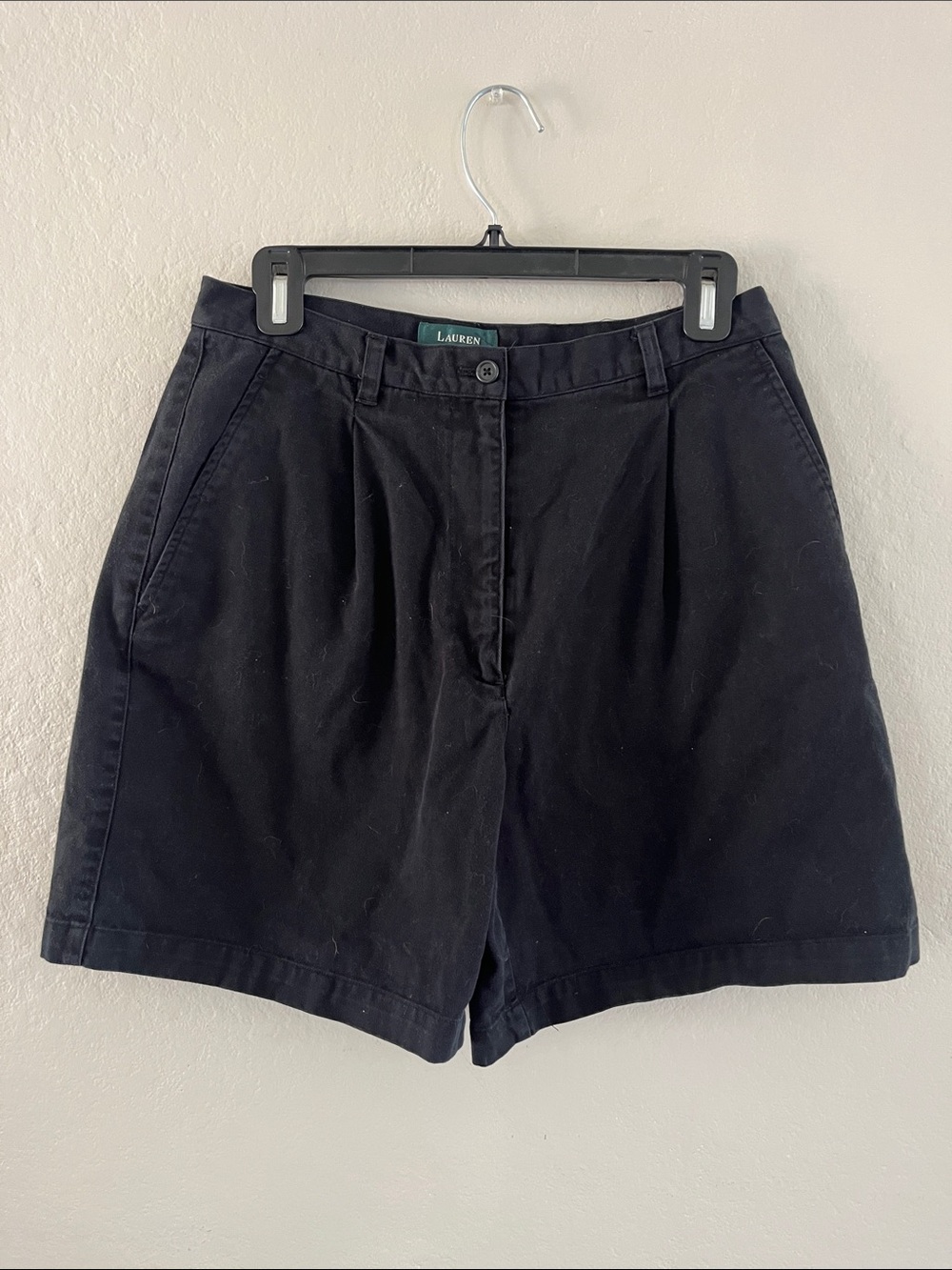 Lauren Ralph Lauren Black Cotton Pleated Shorts